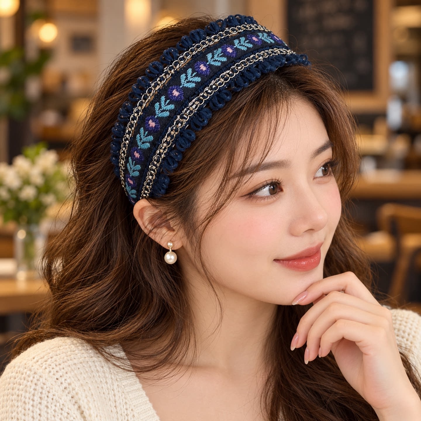 九朵兰刺绣花朵发箍女2026新款编织宽边头箍显脸小气质发卡头饰