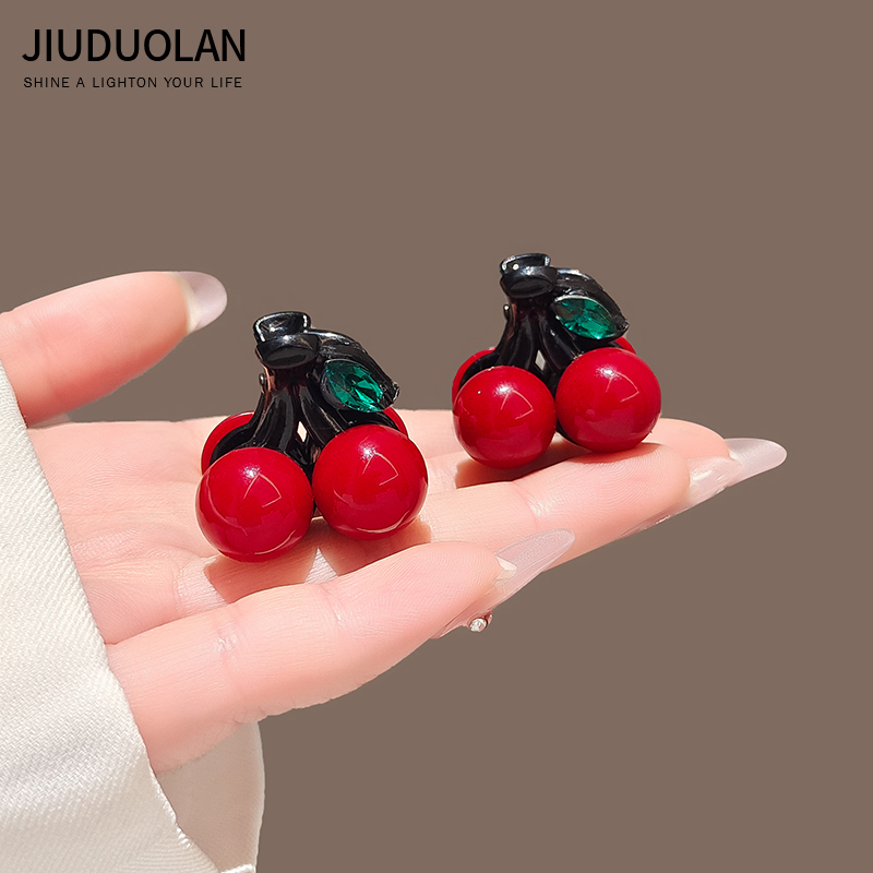 前额碎发神器~绿叶子红樱桃公主头发量少鲨鱼夹侧边刘海夹子发抓