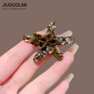 韩系复古豹纹猫咪镶钻发夹高级感气质刘海侧边碎发夹鸭嘴夹发饰