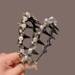 重工轻奢珍珠水晶发箍女高级感时尚洋气压发卡头箍防滑带齿梳发饰