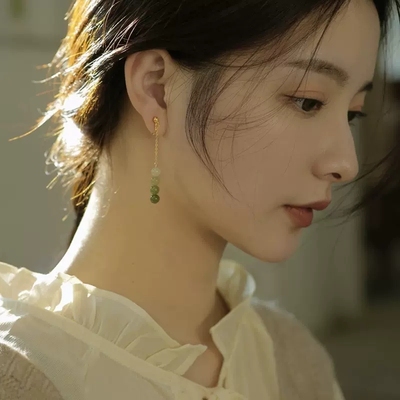 长款玉石流苏耳坠中国风