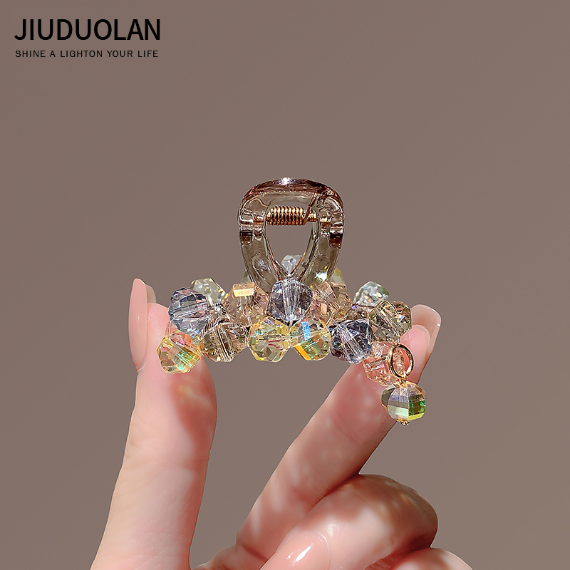 秋冬2025甜美彩色水晶抓夹时尚后脑勺半扎发卡精致刘海碎发侧边夹