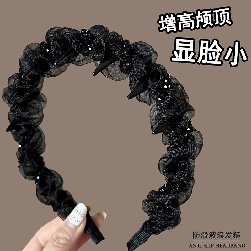 秋冬黑色网纱水钻发箍女款