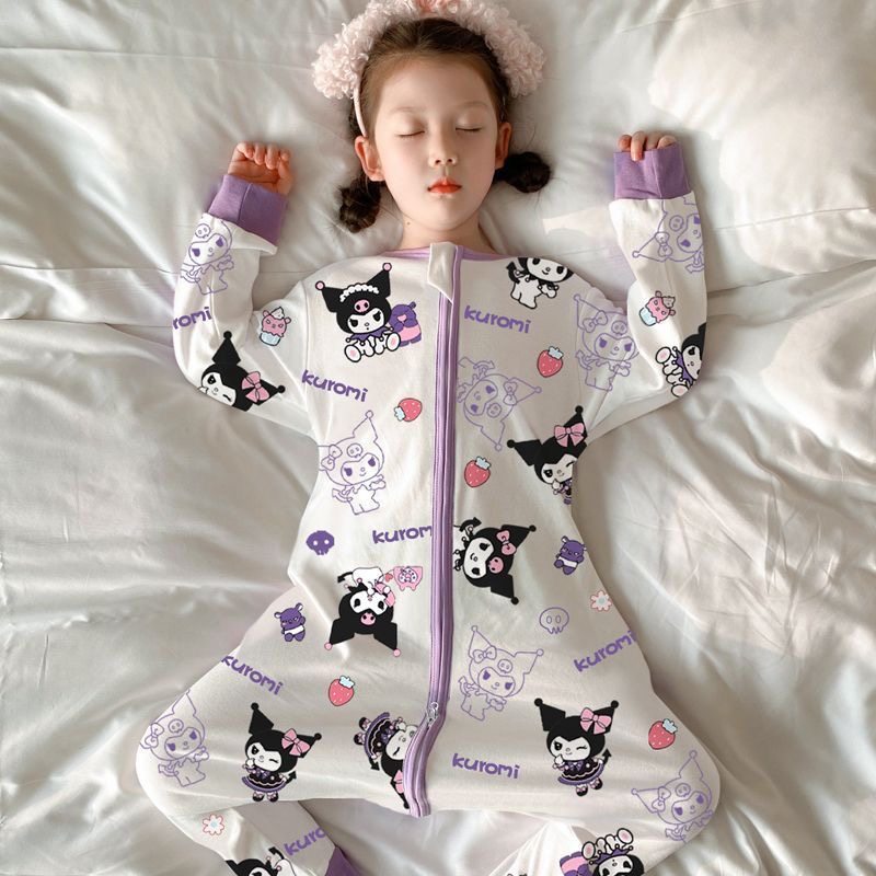 儿童卡通连体睡衣女童春秋德绒保暖睡袋秋冬中大童拉链男孩家居服