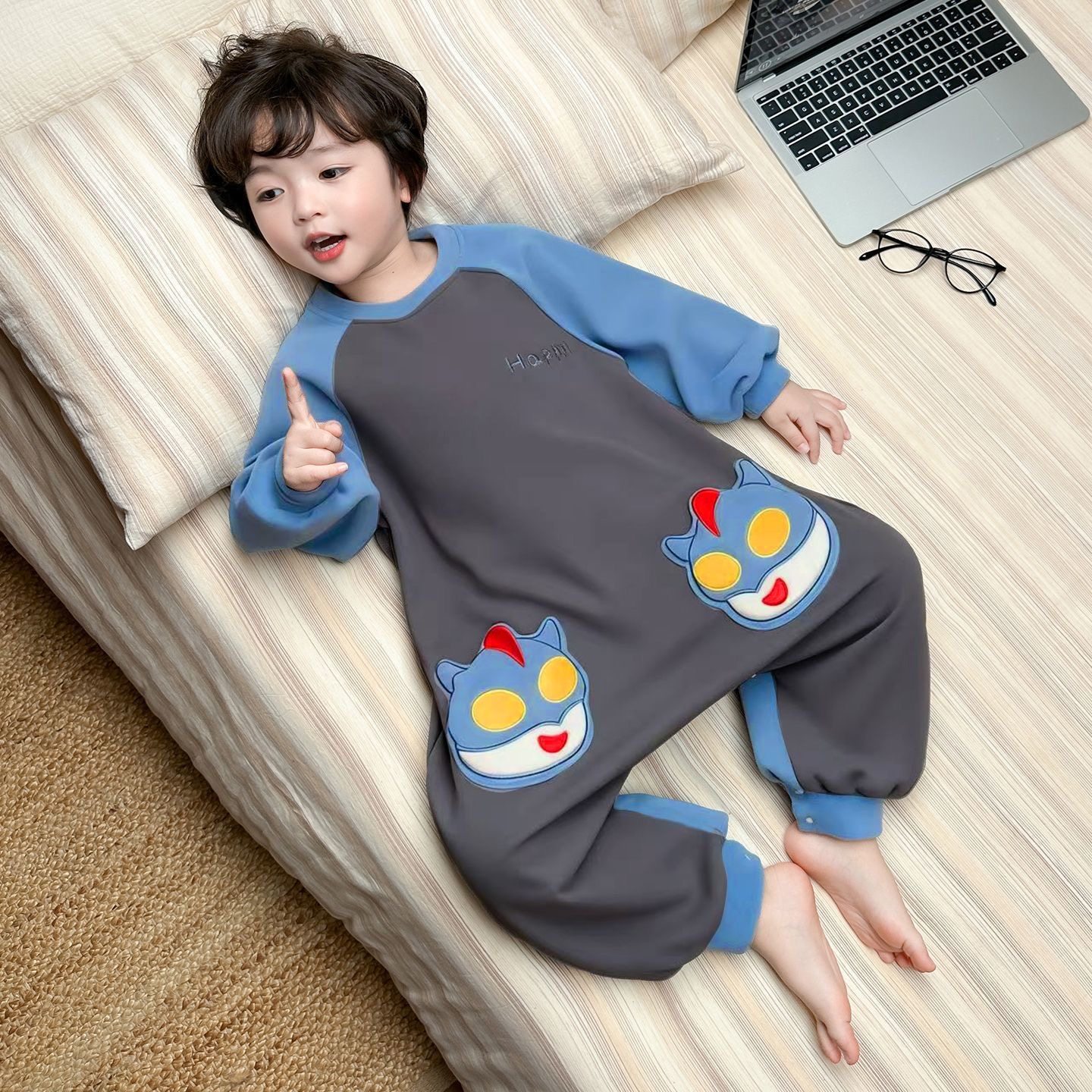 儿童德绒保暖睡袋女宝宝男童连体衣睡衣新款秋冬卡通中小童家居服