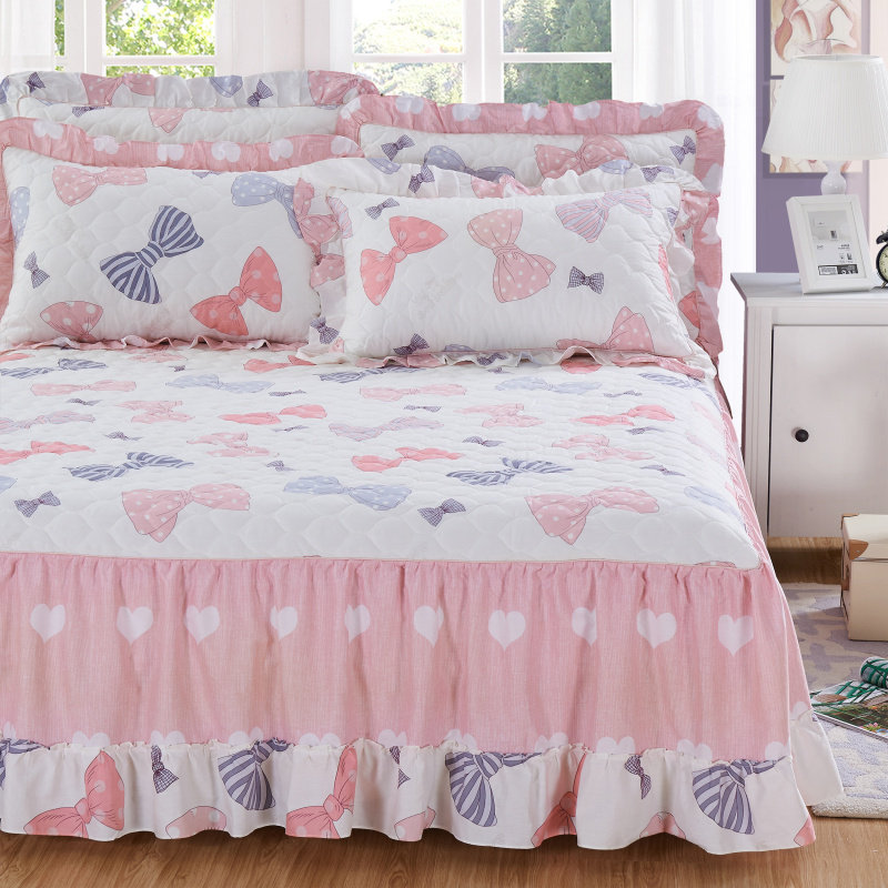 韩版加厚纯棉床裙三件套全棉清仓夹棉床罩单件保护套荷叶花边双人,床上用品,床裙,淘宝优惠券,粉丝福利购,淘宝优惠卷