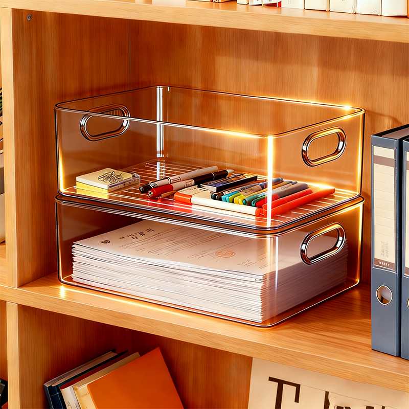 文件收纳盒办公室桌面长方形A4透明小杂物置物架塑料整理工位神器