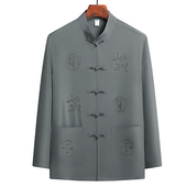 上衣新中式 爸爸装 老人衣服 男春夏季 中国风爷爷长袖 中老年薄款 唐装