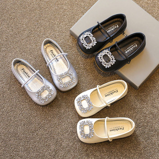 女童水钻扣单鞋子2025春夏小女孩韩版秋季皮鞋儿童软底演出公主鞋