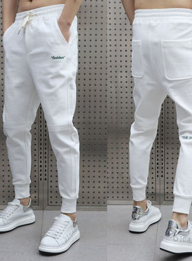 2025春秋季精神小伙裤子男潮牌修身痞帅束脚裤白色韩版休闲小脚裤