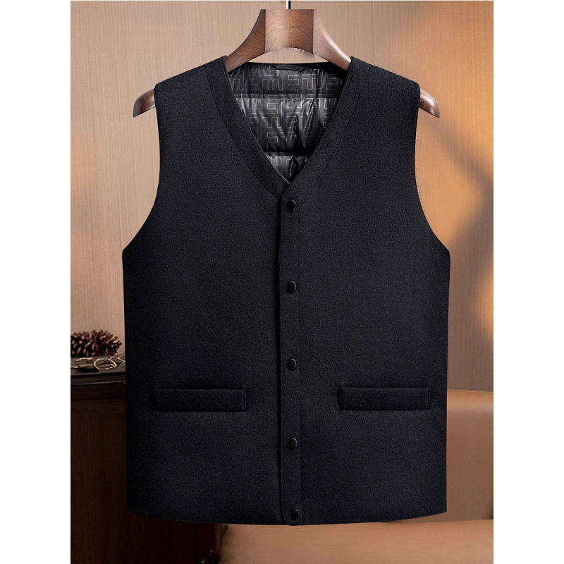 简约羊毛呢子羽绒马甲男士秋冬新款保暖背心80白鸭绒外穿坎肩