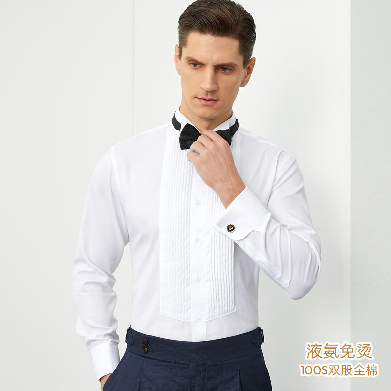 鲁泰面料100S纯棉男士翼领法衬衫