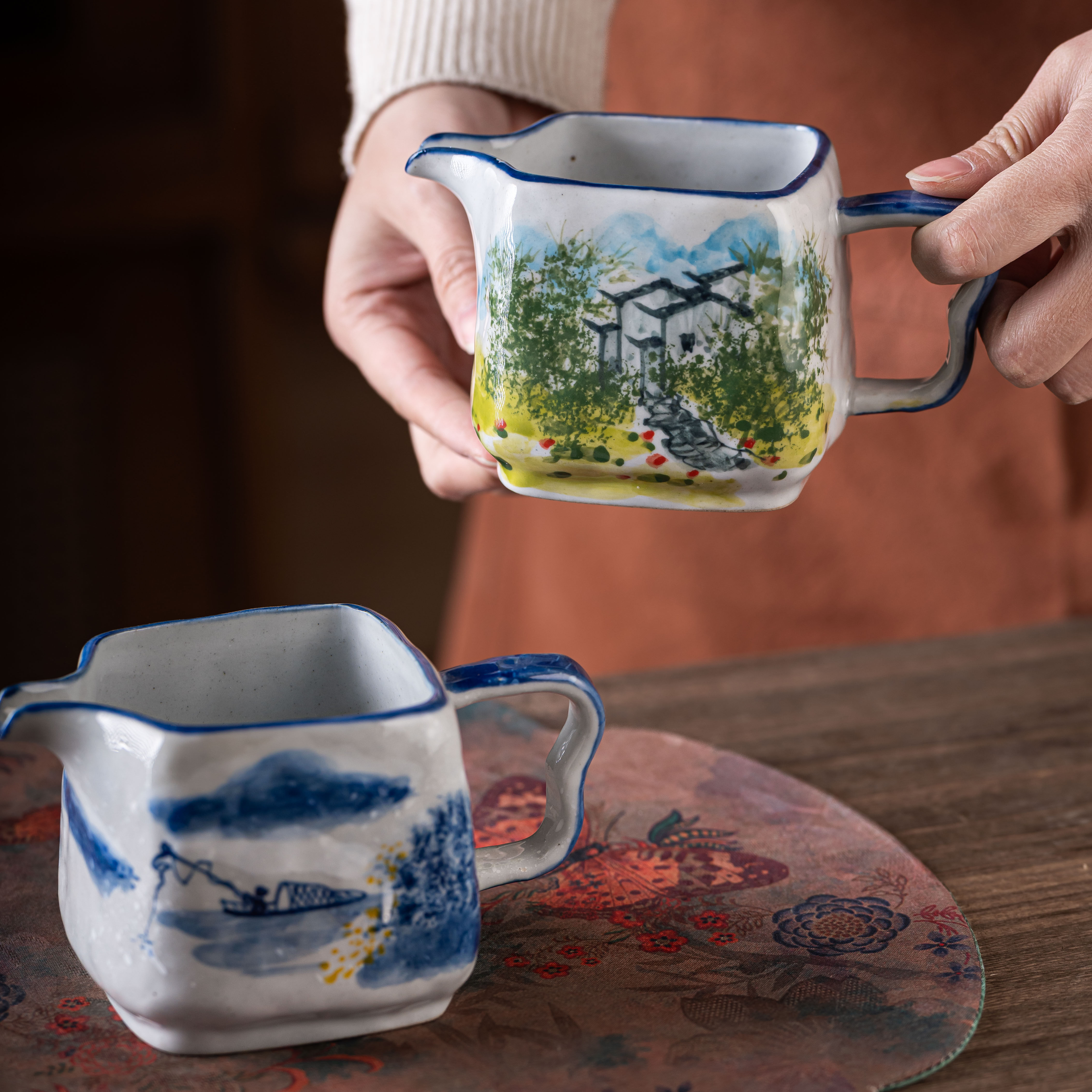 景德镇手绘釉下彩陶瓷马克杯咖啡杯高端水杯350ml公道杯,餐饮具,马克杯,淘宝优惠券,粉丝福利购,淘宝优惠卷