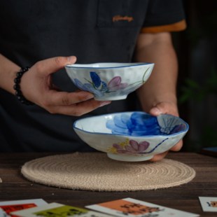 景德镇陶瓷手捏盘菜盘手绘高温釉下彩家用创意手绘简约家用盘7.8