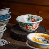 景德镇陶瓷手绘碗老陶泥创意米饭碗沙拉碗釉下彩6寸卷边深碗