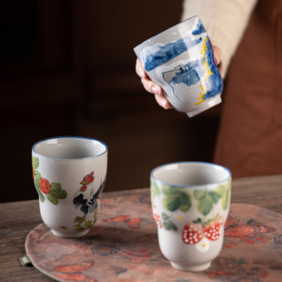 景德镇手绘釉下彩陶瓷马克杯咖啡杯高端水杯家用350ml高葫芦杯