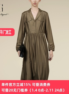 XG/雪歌2025年秋季新款西装领收腰宽松长袖连衣裙女XK304021A209