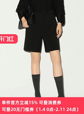 XG/雪歌26春款黑色高腰西装短裤女直筒羊毛休闲裤子XL102013A290
