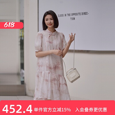 XG/雪歌泡泡袖荷叶边淑女连衣裙