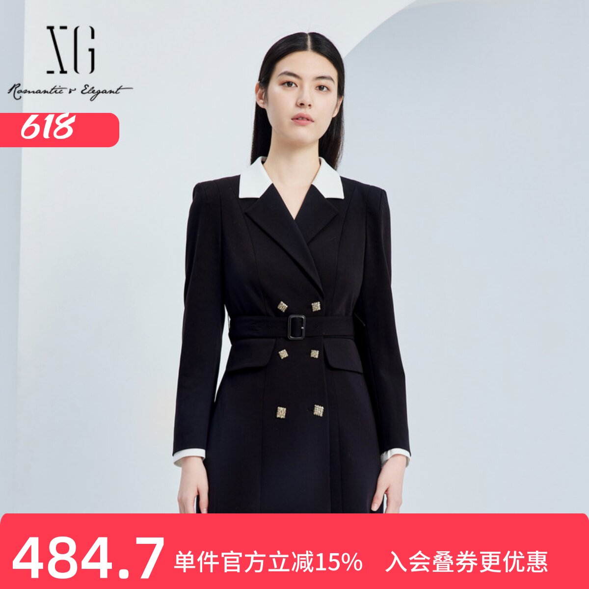 XG/雪歌收腰设计感西装连衣裙