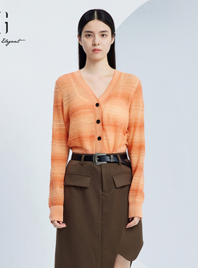 XG/雪歌V领针织打底开衫2024秋季百搭显瘦上衣外套女XJ311033B616