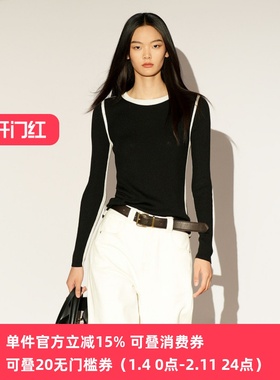 XG/雪歌2026春季新款针织衫女黑色圆领修身打底毛衣XL111030A290