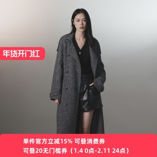 XG/雪歌2025年冬季新款翻领长款羊毛呢大衣外套女XJ410045A184