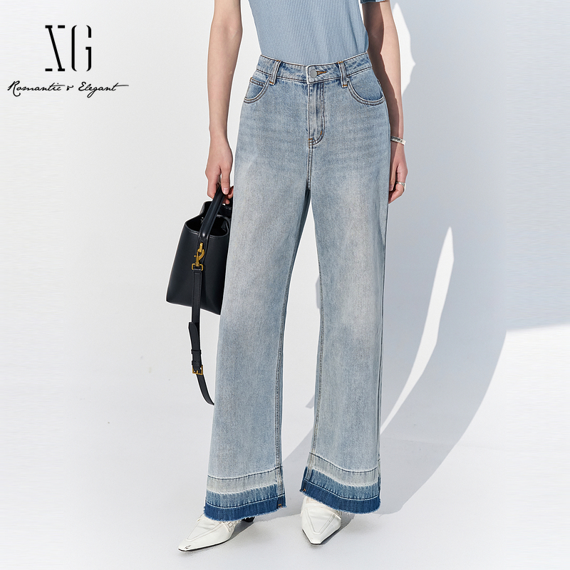 XG/雪歌百搭高腰显瘦直筒牛仔裤