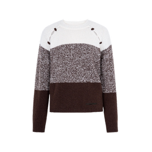 XG/雪歌宽松圆领厚绵羊毛针织衫女时尚条纹休闲毛衣XK311701B898