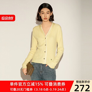 XG/雪歌26春季淑女风V领开衫女长袖假两件针织衫毛衣XL111011A230