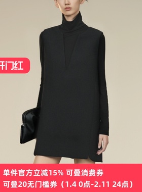 XG/雪歌2025年冬季新款V领无袖羊毛背心直筒连衣裙女XK404001A590