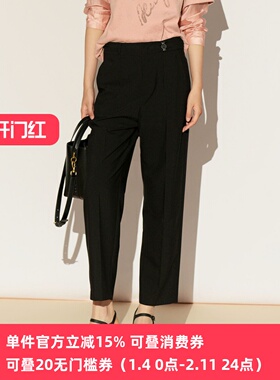 XG/雪歌26春新款黑色九分直筒裤女显瘦高腰休闲西裤XL102001A390