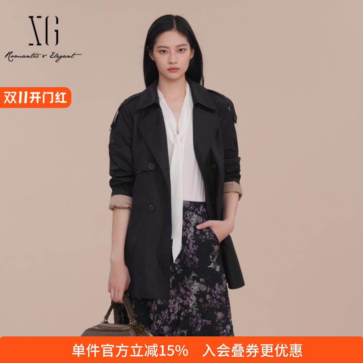 XG/雪歌专柜中长款风衣外套女
