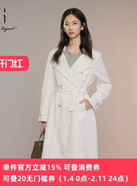 XG/雪歌25年秋季新款肌理感气质翻领长款风衣女外套XK308013A491