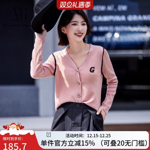 XG/雪歌开襟V领针织衫