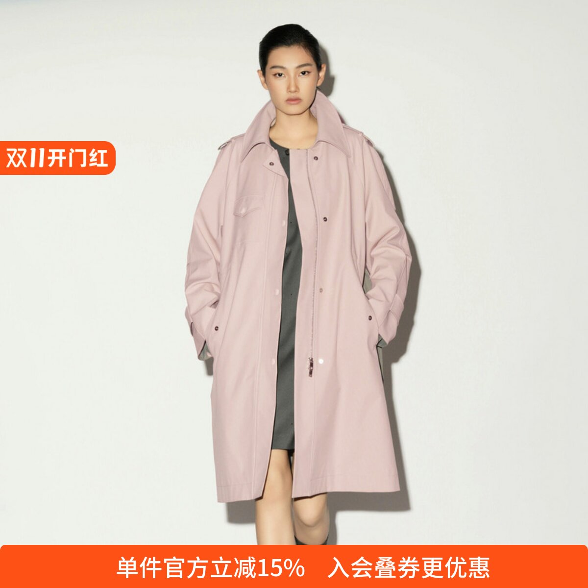 XG/雪歌英伦风翻领中长款风衣女