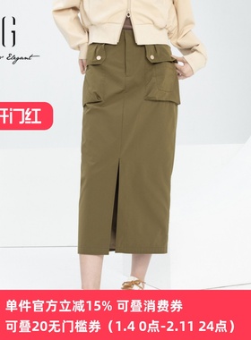 xg雪歌正品复古高腰半身裙女2024春季新款休闲长裙子XJ103015A243