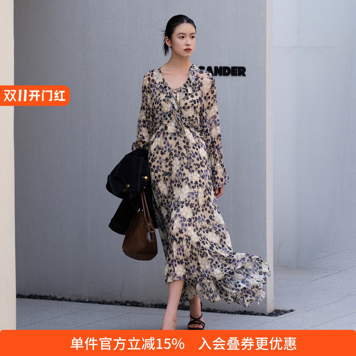 XG/雪歌淑女风碎花长袖连衣裙