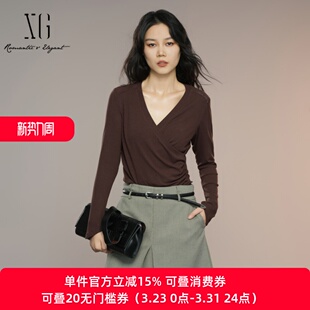 针织衫 V领长袖 新款 女百搭休闲上衣XK301007A572 雪歌2025年秋季