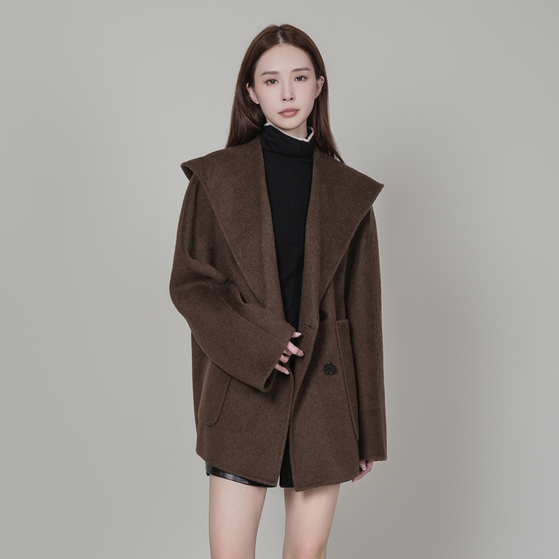 XG/雪歌斗篷型休闲双面呢大衣女