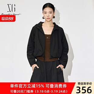 XG/雪歌2025年秋季新款连帽抽绳短款运动外套女上衣XL307829B890