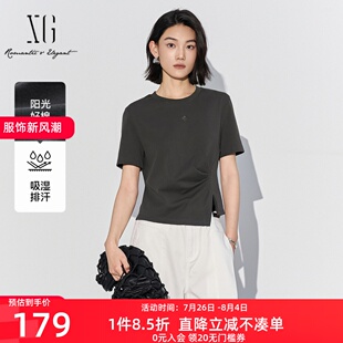 T恤女宽松显瘦上衣XL201821A884 雪歌2025夏季 新款 百搭圆领短袖