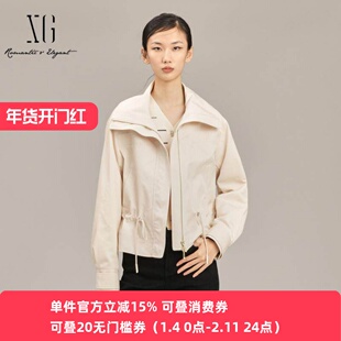 XG/雪歌2025春季新款米色短款外套女休闲百搭上衣XK108005A391