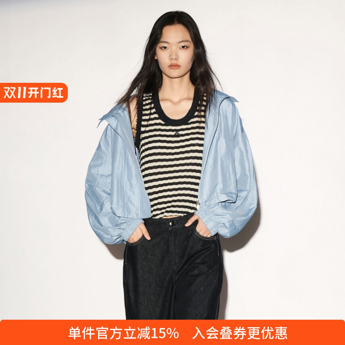 XG/雪歌连帽灯笼袖轻薄短外套女