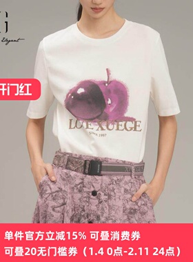 XG/雪歌通勤白色短袖T恤女25春新款创意印花圆领上衣XK101005A451