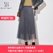 新款 雪歌25年秋季 双层百褶裙网纱半身裙女中长裙XK303016A481