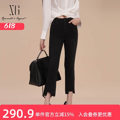 XG/雪歌黑色直筒牛仔裤女