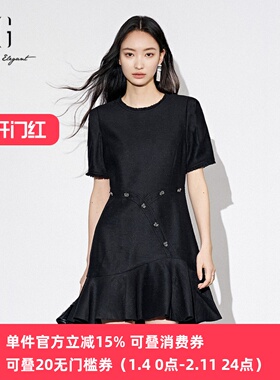 XG/雪歌25夏新款轻奢赫本风设计感泡泡袖简约连衣裙XJ304006A290