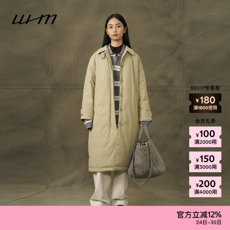 WHM气质慵懒厚羽绒翻领长外套