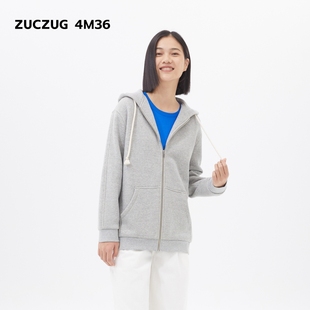 4M36春季 素然ZUCZUG 女士气质柔软舒适毛圈拉链带帽灰色长卫衣